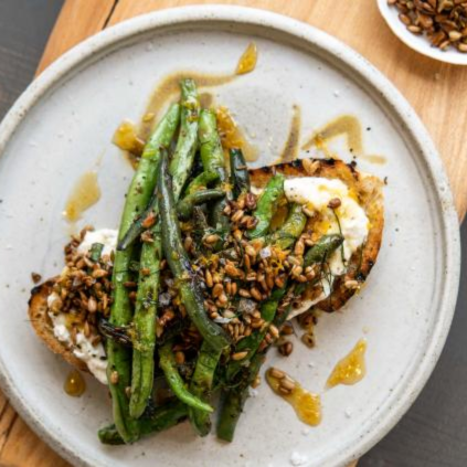 Green Bean Bruschetta With Peppery Ricotta And Lemon Honey