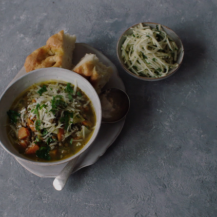Lentil & Celery Stew – With Rosemary Focaccia And Celeriac Remoulade