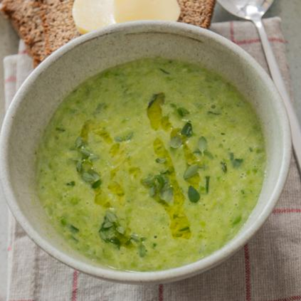 Roasted Pea Soup in a bowl
