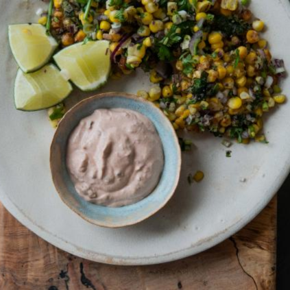 Sweetcorn Fritters With Tamarind And Chipotle Yoghurt And Lots Of Lime