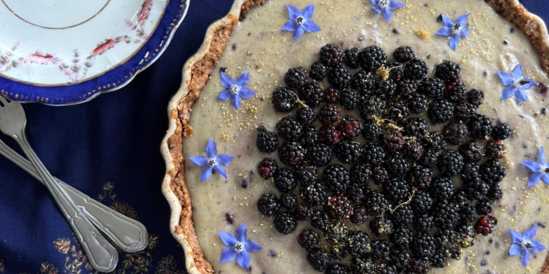 Blackberry & Meadowsweet Custard Tart with Hazelnut Shortcrust