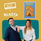 Pamela Neumann and Facundo Rodulfo smiling in front of the Tango cookbook cover for their Blasta supper club at GROW HQ, part of the GIY x Blasta series.